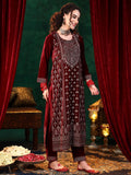 Libas Women'S Velvet Kurta Set (36963_Maroon Maroon Xl