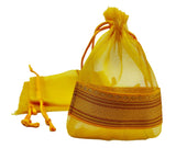 brown leaf Organza Yellow Small 5.5X4 inch Potli Bags Pouch Best for Wedding Anniversary Party Supply Return Gifting Bags (Pack