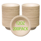 emlifepak 12 oz Compostable Paper Bowls 200pack Heavy-Duty Eco-Friendly Bulk Pack Disposable Bowls Biodegradable Made of Sugar C