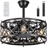 SUNVIE Caged Ceiling Fan with Lights Remote Control 21in Industrial Bladeless Enclosed Ceiling Fan Light with Reversible Motor f