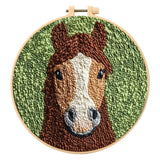 SmoothNovelty Horse DIY Punch Needle Kits for Beginners with Hoop Embroidery Fabric Instructions Thread Punch Needle Craft Set E