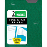 Five Star 2 Pocket Folder, Plastic Folder with StayPut Tabs and Prong Fasteners, Fits 3Ring Binder, Holds 81/2 x 11 Paper,