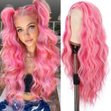 SAPPHIREWIGS Highlight Pink Lace Front Wigs Long Loose Curly Wavy Wig 13 4 Synthetic Lace Front Wigs Glueless Heat Resistant Fi