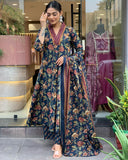 Gosriki Women'S Rayon Blend Anarkali Printed Kurta With Palazzo & Dupatta (Cia Blue-Vks01-Gs_S_Blue_Small),Blue,,B0DC6K6YYP