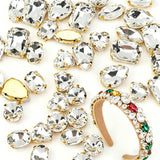 48PCS White Crystal Sew On Rhinestones with Gold Prongs, Assorted 6 Large Shapes No Tiny Pieces, Sewing Gems for Costume Bags Sh