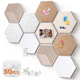 Hexagon Cork Boards for Walls Decor 10 Pack Cork Bulletin Board Tiles with 50 Pins,Pin Board for Office & Home for Notes Photos