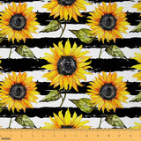 Yellow Floral Decorative Fabric for Kids Boys,Rustic Sunflower Indoor Outdoor Fabric,Black and White Material by The Yard,Oil Pa