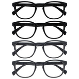 OPULIZE POP Reading Glasses for Women Men,Scratch Resistant Round Matt Frame with Spring Hinges, Black, Black, Grey, Grey +2.00