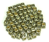 1000pcs Mixed Acrylic Letter/Alphabet A-Z Cube Beads for DIY Craft (Gold with Black Letter 7x7x7mm)