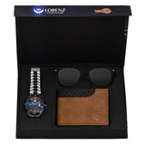 Lorenz Men Analogue Silver Band Combo Of Blue Dial Watch, Brown Wallet & Black Black Sunglasses | Cm3048Sn1Wl29