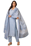 Anni Designer Women'S Rayon Blend Straight Printed Kurta With Pant & Dupatta (Soneva Blue_3Xl_Blue_Xxx-Large),Blue,3XL,,,