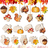 45 Fall Thanksgiving Wood Crafts to Paint, DIY Ornaments with Autumn Pumpkin Maple Leaf Turkey Owl Wood Slices fo Party Supplies