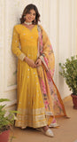 Wedani Faux Georgette Embroidered Sequins Anarkali Kurta Set For Women (In Alpha 2Xl Regular Yellow),YELLOW,2XL,Georgette,Anarkali,