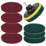 4inch Drill Brush Scouring Pads Set, 4Red 4Green + Attachment & Shaft for Tile