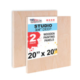 U.S. Art Supply Unfinished Cradled Wood Panels for Painting, 2 Pack of 20x20 inch - Studio Birch Wooden Canvas Boards 3/4 Deep -