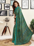 Satrani Women'S Silk Crepe Paisley Printed Saree With Unstitched Blouse Piece (3844S2732N_Teal Green)