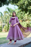 Gosriki Women'S Rayon Blend Solid Anarkali Kurta With Pant & Dupatta (Kuspari Lavender-Vks01-Gs_M_Lavender_Medium),LAVENDER,,B0DRNNNZRT