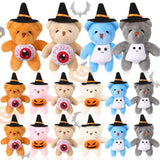 Blueweenly 24 Pcs Mini Halloween Bear Small Halloween Stuffed Animal Soft Tiny Pumpkin Plush Doll Keychain with Cap Trick or Tre