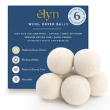 ELYN Wool Dryer Balls 6-Pack - XL, 100% New Zealand Wool, Reusable and Handmade. Fragrance-Free, Natural Fabric Softener, Reduce