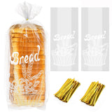 Nicunom 200 Pack Bread Loaf Packing Bags with Ties, Printed Bread Bag for Homemade Bread or Bakery, 8x 4x 18 , Reusabl