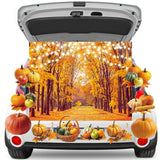 QOUBAI Halloween Trunk or Treat Car Decorations Kit - Fall Pumpkin Maple Backdrop Autumn Maple Leaf Pumpkin Banners SUV Archway