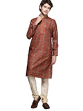 Manyavar Kurta Set for Men, Full Sleeves Mandarin Collar Ethnic Kurta Set for Engagement, Wedding, Party All Over Self Design (R