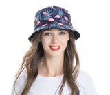 ZLYC Printed Bucket Hat for Women Men Packable Summer Sun Hat,Flamingo Navy