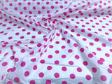 New Creations Fabric & Foam Inc, 60 Wide by Premium Polka Dot Poly Cotton Fabric (Fuchsia Dot on White, 3 Yards)