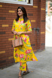 Anni Designer Women'S Rayon Viscose Straight Printed Kurta With Pant (Ladat Yellow-Vks01_Xxl_Yellow_Xx-Large),Yellow,2XL,,,