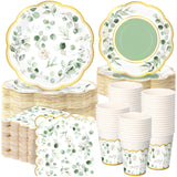 Funnymoom 250 Pcs Sage Green Baby Shower Decorations Eucalyptus Plates Cups and Napkins Paper Party Tableware Set for Bridal Sho