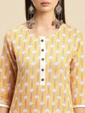 Rangita Yellow Cotton Knee Length Printed Straight Kurti For Women | Kurta For Women_L Yellow L 620771239386Gg
