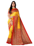 Satrani Womens Knit Silk Blend Saree (2329S781N_2475S105N_White || Yellow)