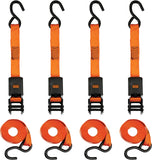 BLACK+DECKER BDX1006 Black/Orange 1 x 12' Ratchet Tie Down Straps with Padded Handles (1,500 lb Break Strength) for Securing Car
