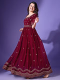 Wedani Maroon Georgette Embroidered Anarkali Gown For Women,MAROON,S,Georgette,anarkali,