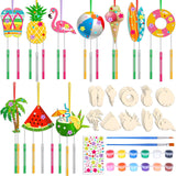 JellyArch 30 Pack Summer Wind Chime Making Kit for Adults Make Your Own Summer Wind Chime Beach Wooden Ornaments for DIY Crafts