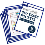 Essex Wares - 6 Pack, Blue, Dry Erase Pocket Document Protectors, 10 Wide x 13.5 Tall - Dry Erase Clear Plastic Sleeves - Reusab