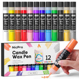 Nicpro Candle Wax Pen, 12 Colors 3D Candle Paint Include Glitter Silver Gold, Non-Toxic Candle Making & Painting Kit, Vibrant Co