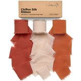 Fall Chiffon Ribbon 1.5 Inch x 21 Yards Rust Red/Khaki/Terracotta Handmade Fringe Chiffon Silk Ribbon for Gift Wrapping Wedding