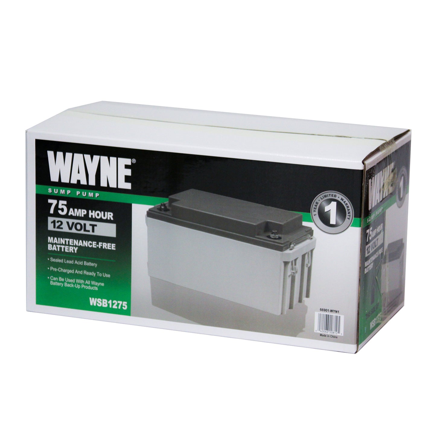 Wayne Wsb1275-75Ah Maintenance-Free Battery - Recommended Esp25N, Wss30Vn Basement Guardian Back-Up Sump Pump Systems