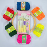 S S Mart Yellow Embroidery Punch Needle Pen Set, 8Inch Wooden Frame With 6 MultiColor (Assorted) Wollen Thread (3 Pcs Combo) U