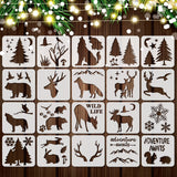 20 Pieces Forest Animal Stencils for Painting on Wood Reusable Wildlife Stencils Deer Bear Wolf Moose Drawing Templates for Wint