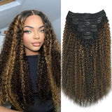 Mihugass 3c 4a Curly Clip in Hair Extensions T1BP1B/30 Omber Kinky Curly Clip ins For Women Brazilian Virgin Clip on Hair (22inc