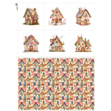 Patchwork Fairy Cottage Cotton Fabric Panel - 6 Designs (10 10 inch Each) + Bonus Sheet 29.5 19.6 inch, 100% Cotton 140 GSM, M
