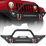 LEDKINGDOMUS Rock Crawler Front Bumper Compatible with 07-18 Jeep Wrangler JK and JK Unlimited, Built-in 90W LED Light Bar w/ 2x