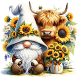 Axquilon Highland Cow and Gnome Diamond Art Kits for Adults - Diamond Painting Kits for Adults Beginner, DIY 5D Full Drill Sunfl