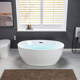 WOODBRIDGE 55 Acrylic Freestanding Bathtub Contemporary Soaking White Tub with Oil Rubbed Bronze Overflow and Drain,BTA1418 -ORB