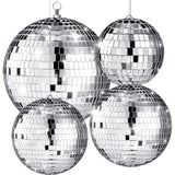 4 pack Large Disco Ball Silver Hanging Disco Balls Reflective Mirror Ball Ornament for Party Holiday Wedding Dance and Music Fes