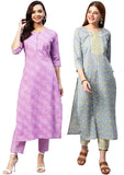 Gosriki Women'S Cotton Blend Printed Straight Kurta With Pant Pack Of 2 (Combo-Wamurti-Mikaa-Gs_S_Multi_Small) Multicolour,Multicolour,,B0CM9KMHHR