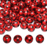 Red Plaid Wood Beads-20mm- 40 Beads, Red Black Buffalo Checked Wooden Chunky Bead for DIY Crafts/Christmas New Year Holiday Home