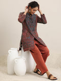 Libas Womens Woven Design Wool Straight Kurta With Palazzos Rust L